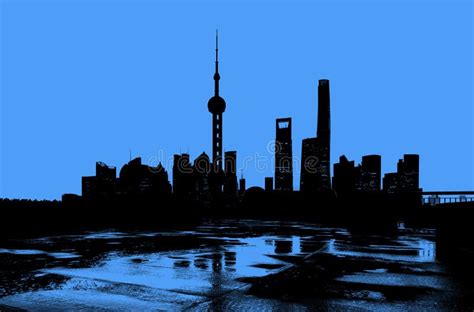 Shanghai Skyline Silhouette Stock Image - Image of asia, pudong: 108020881