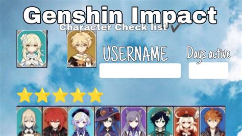 Genshin Impact Character Check List Genshin Impact Hoyolab