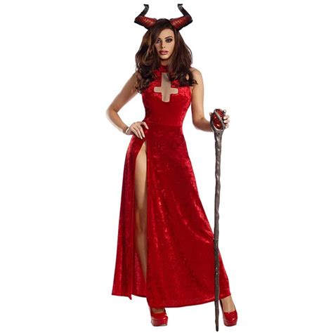 Carnival Halloween Lady Red Demonic Queen Costume Long Classic Glamour