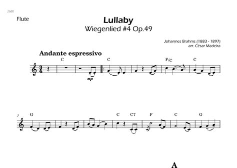 Brahms Lullaby Flute Solo Wchords Arr César Madeira By