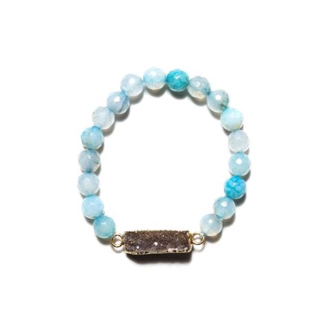 Faceted Blue Agate Beaded Bracelet Druzy Bar Aspen Salt