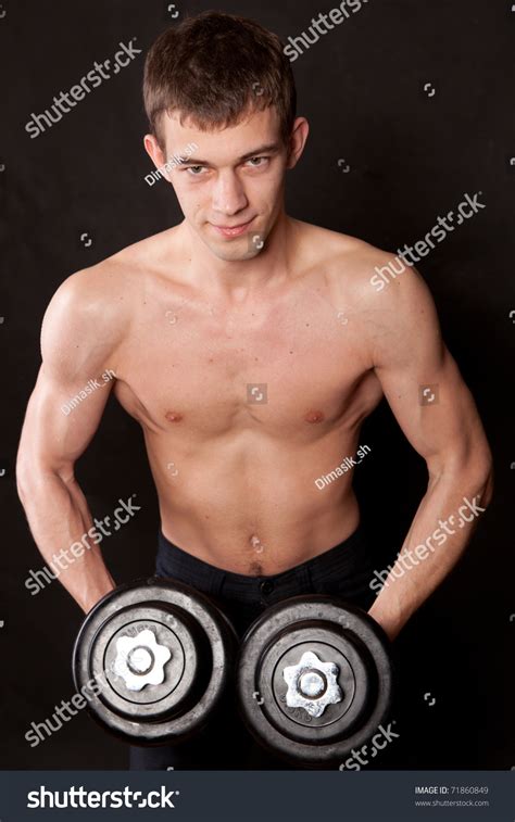 Portrait Energetic Naked Man Lifting Dumbbell Stock Photo 71860849 Shutterstock