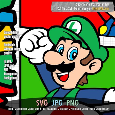 Super Mario Poster – Mario Luigi Toad Yoshi Bowser SVG – Origin SVG Art