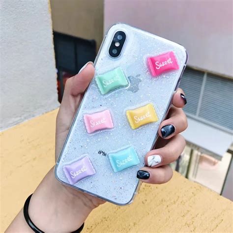 Cute 3D Sweet Candy Phone Case For iPhone 8 7 Plus X 6 S Plus Case Transparent Glitter Back ...