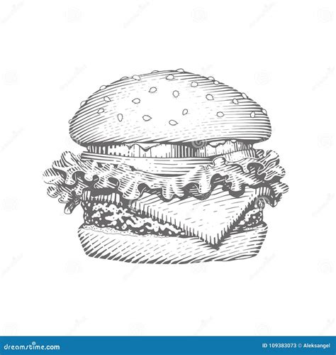 Hamburger Fast Food Estilo Do Vintage Da Gravura Ilustra O Do Vetor