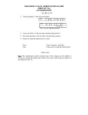 Fillable Online THE KERALA VALUE ADDED TAX RULES 2005 FORM NO 7AA