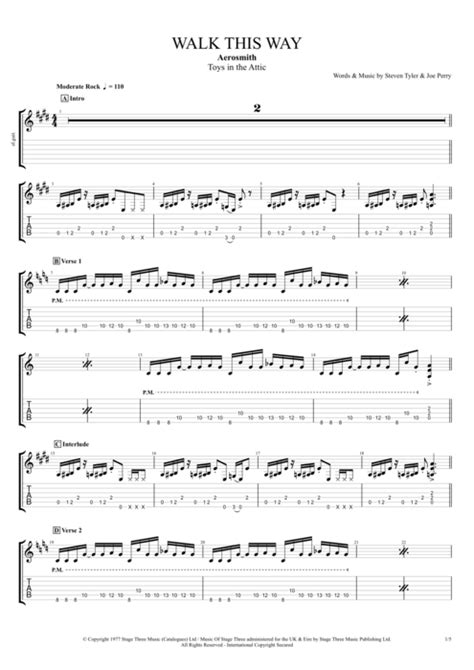 Walk This Way by Aerosmith - Full Score Guitar Pro Tab | mySongBook.com