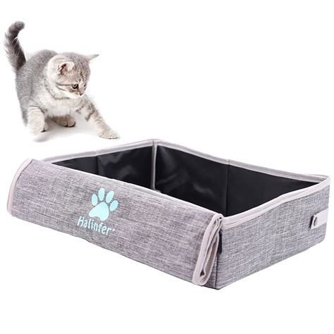 Halinfer Portable Cat Travel Litter Box with Lid, Collapsible Car Cat ...