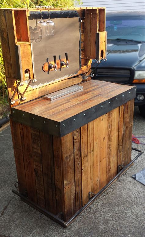 Beer Bar Made From Pallets Holds Two Chilled Kegs Two Wine Boxes And