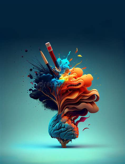 Creative Brain With Colorful Splashes And Pens Explosion Of Ideas