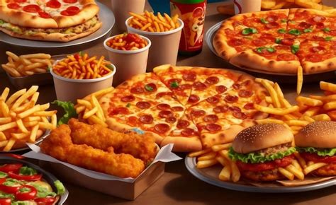 Premium Photo Rediculous Fast Food With Pizza Burritos Fried Chicken