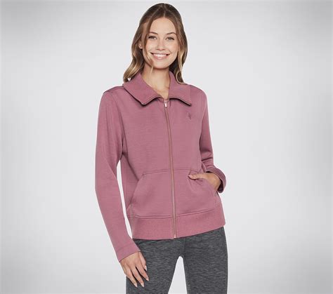 Skechers Hoodless Hoodie Skec | Dark Mauve Knit Jacket For Women | India