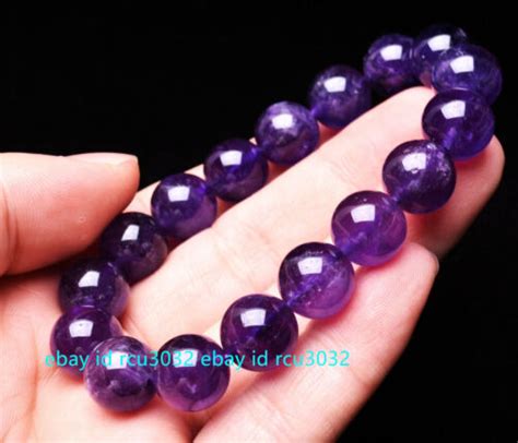 12mm Genuine Natural Purple Amethyst Crystal Round Beads Bracelet 7 5