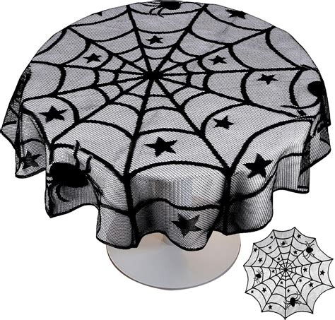 Halloween Tablecloth Round Black Lace Spiderweb Tablecloth 40 Inch Halloween Lace