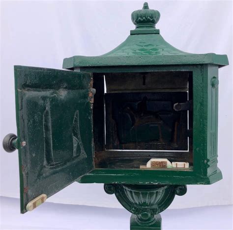 French Antique Cast Iron Standing Mailbox With Slot Marked Lettres