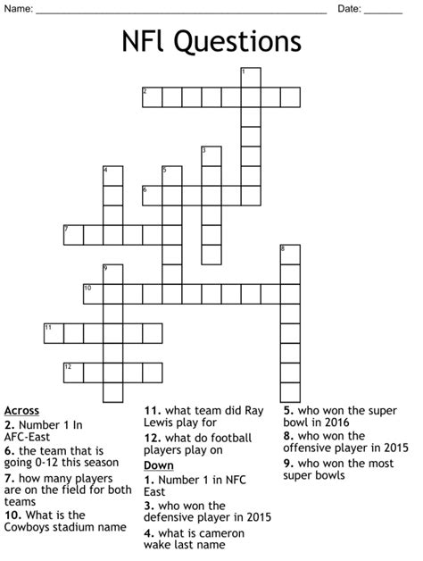 Printable Nfl Crossword Puzzles Free Crossword Puzzles Printable