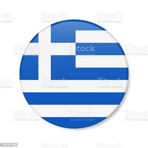 Greece Circle Button Icon Greek Round Badge Flag 3d Realistic Isolated Vector Illustration Stock