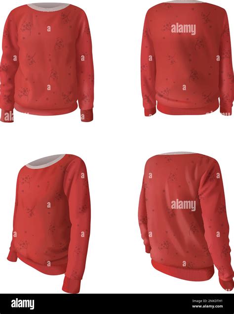 Unisex Sweatshirt Realistic Mockup Set In Red Color Isolated Vector