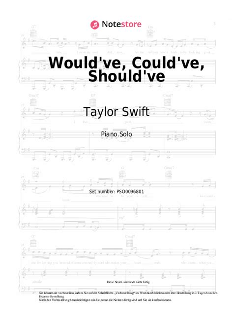 Wouldve Couldve Shouldve Taylor Swift Noten Pdf Solo Klavier