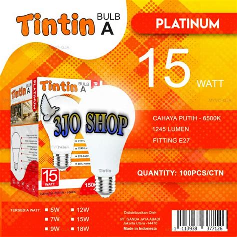 Jual Lampu LED Buld A Tin Tin Platinum 15 Watt Cahaya Putih Shopee