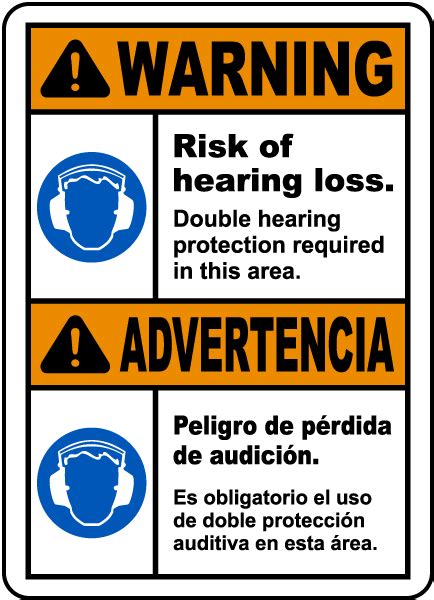 Bilingual Double Hearing Protection Required Sign Save 10