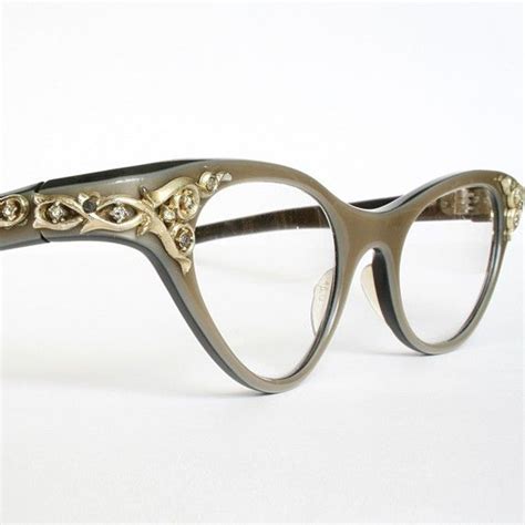 Golden Swirls On Taupe Vintage Cat Eye Glasses By May Etsy Vintage