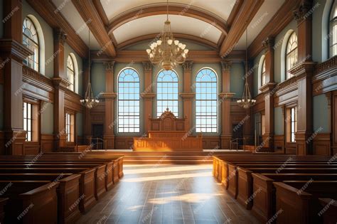 Premium Photo | Courtroom interior Empty Courthouse interior Law