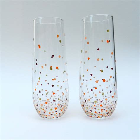 Fall Colors Pair Of Stemless Champagne Flutes Etsy Stemless