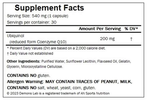 COQ 10 200 MG UBIQUINOL 30 CAPS DemonsLab