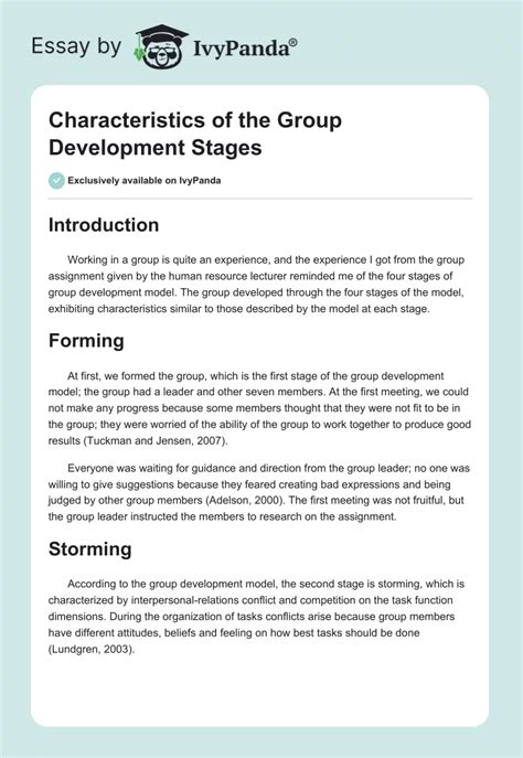 Characteristics Of The Group Development Stages Words Essay Example