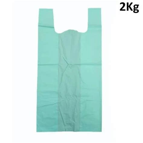 W Cut Plain Sea Green Biodegradable Plastic Bag 2 Kg Size In Inches