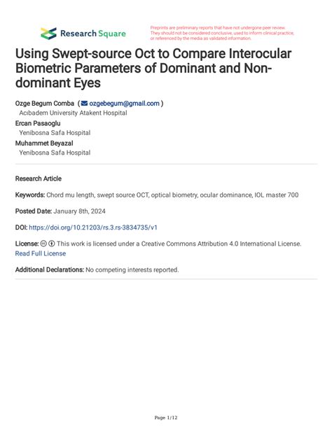 PDF Using Swept Source Oct To Compare Interocular Biometric