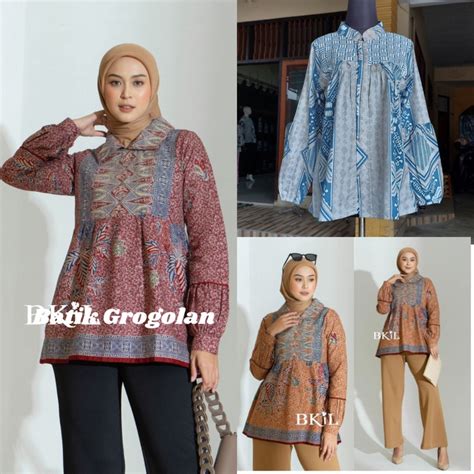 Jual Baju Batik Wanita Modern Blouse Batik Kerja Atasan Batik Seragam Kantor Shopee Indonesia