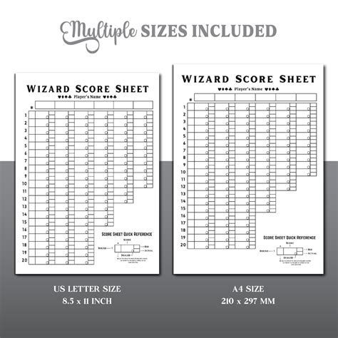 Wizard Score Sheet Wizard Card Game Score Sheet Printable Wizard