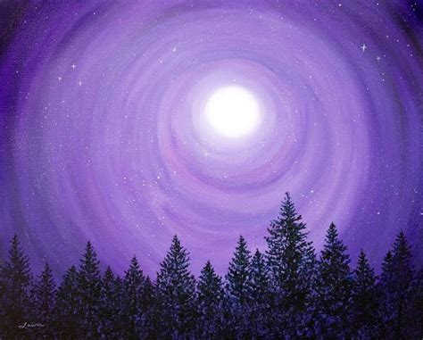 Pine Trees In Purple Moonlight Original Painting - SOLD - Prints Available