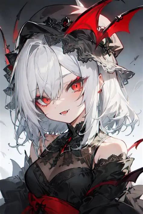 Vampire Anime Girl With Silver Hair And Red Eyes