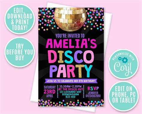 Disco Party Invitation Personalised Printable Digital File Etsy Australia