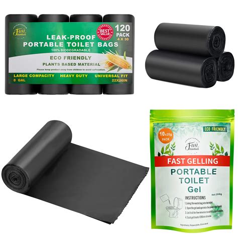 Amazon.com: 120 Portable Toilet Bags with 10 Large Pack Poo Gel, 8