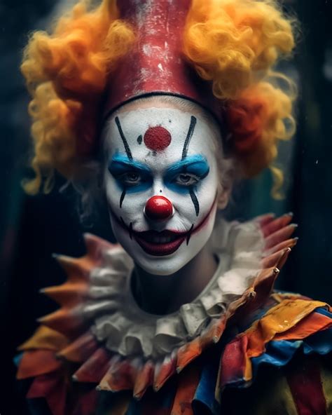 Premium Ai Image Horror Classic Clown In Creepy Smiley Face And