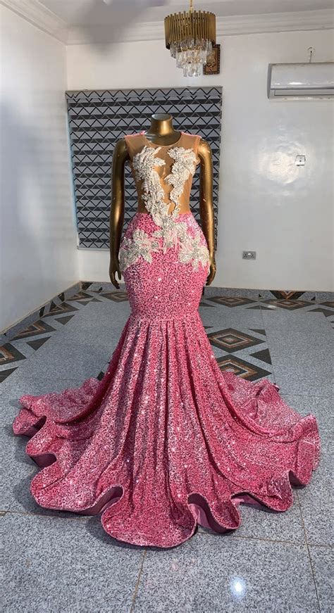 Pink Evening Dress Custom Made Black Girl Mermaid Prom Gown By House Of Afrikrea