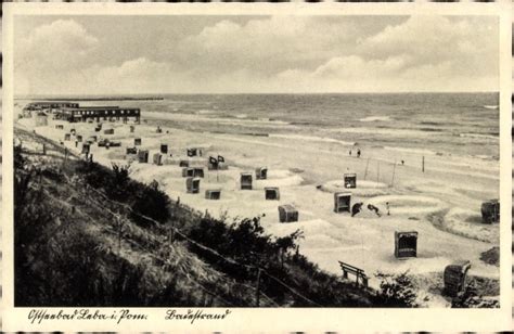 Ansichtskarte Postkarte Łeba Leba Pommern Badestrand akpool de