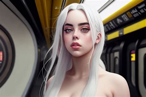 Dopamine Girl A Digital Painting Of Billie Eilish Naked Shooting From