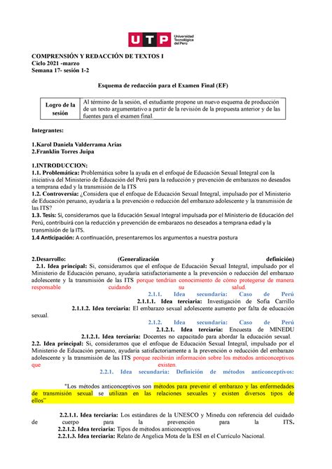 S S Y S Esquema Para Ef Redaccion Y Comprension Comprensi N Y