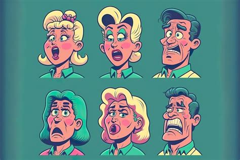 Caras de personajes de dibujos animados y cómics retro Foto Premium