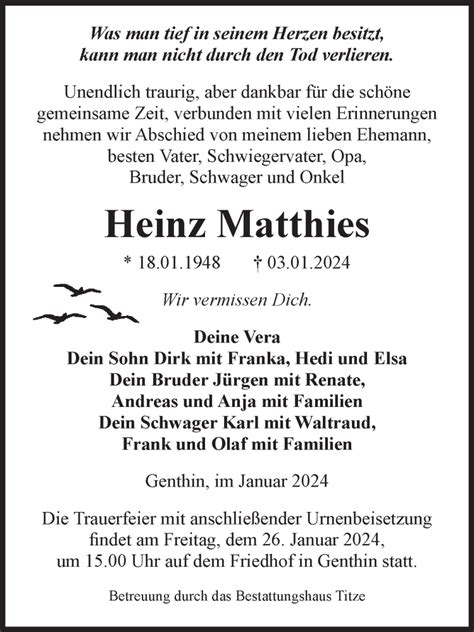 Traueranzeigen Von Heinz Matthies Abschied Nehmen De