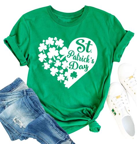 St Patricks Day Shirts For Women Shamrock Heart Graphic Tees St Patty