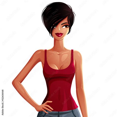 Bright Drawing Of A Gorgeous Brunette Sexy Mulatto Lady Isolated Stock Vector Adobe Stock