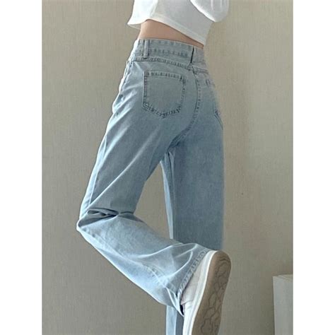 Jual Celana Jeans Longgar Wanita Pinggang Tinggi Biru Muda Korea Baru