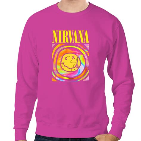 Heliconia Pink Nirvana Smile Face Crewneck Sweatshirt Unisex S Crewneck