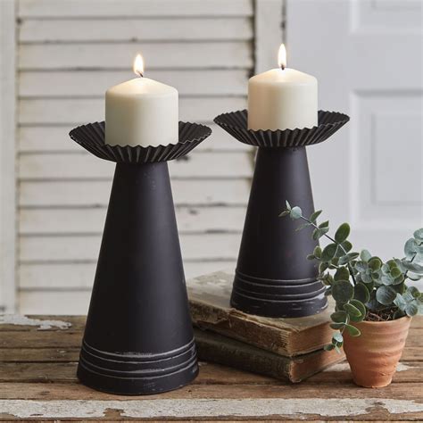 Rustic Farmhouse Set Of Two Corrugated Pillar Candle Holders